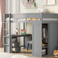 Wood Full Size Loft Bed with Wardrobes and 2-Drawer Desk with Cabinet  Gray