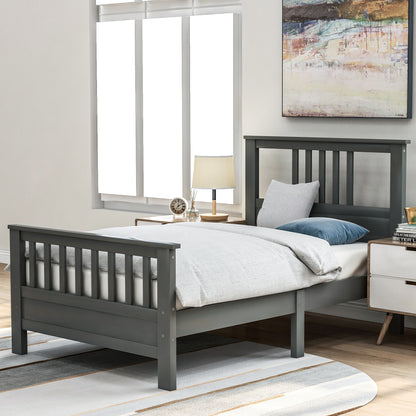 Wood Platform Bed with Headboard and Footboard Twin (Gray)