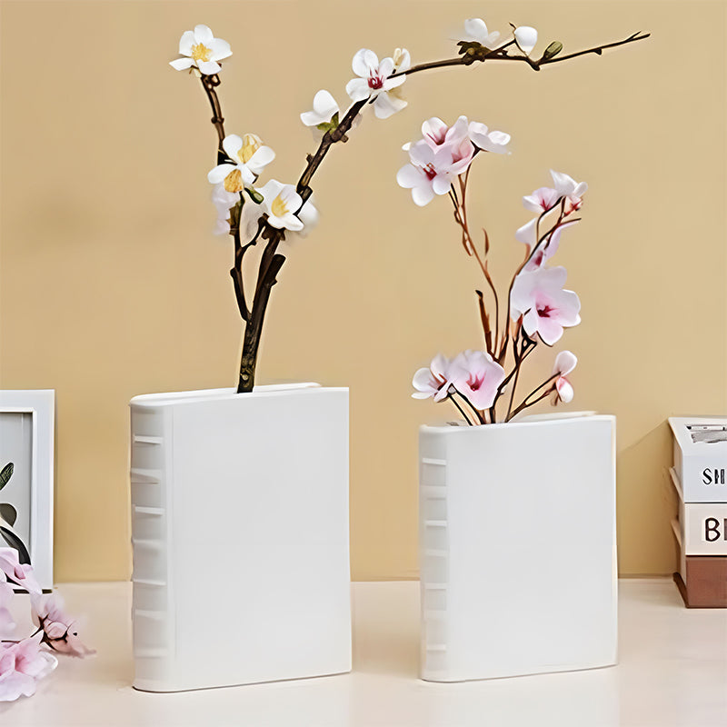 Book Vase - Ceramic Design, Cute Home Decor with Flower and Shelf Options