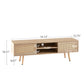 Rattan TV cabinet double sliding doors for storage adjustable shelf solid wood legs TV console for living room natural