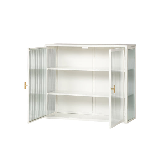 Glass Doors Modern Two-door Wall Cabinet with Featuring Three-tier White