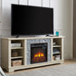 Mantel Electric Fireplace Stone TV Media Stand with Open Storage Console and 18-Inch Fireplace Insert, White