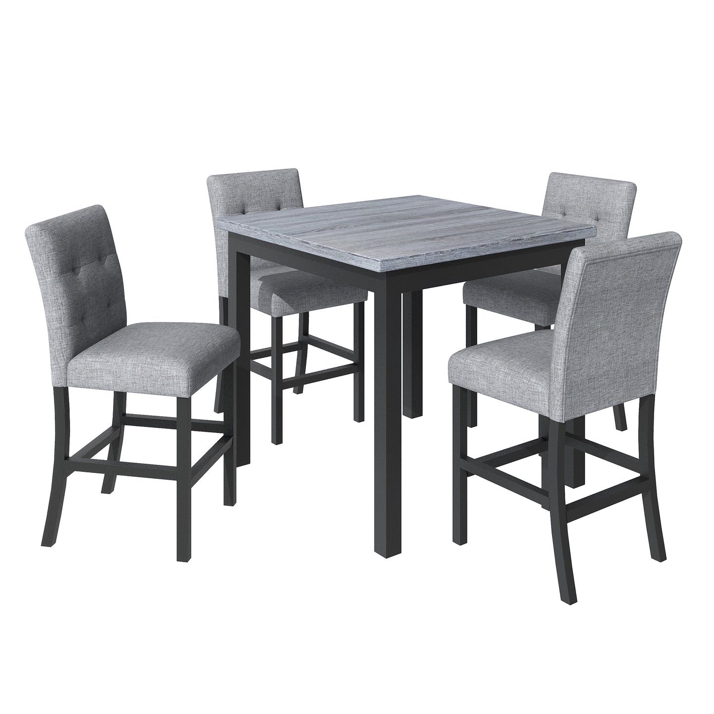 TOPMAX 5-Piece Cabinet Dining Table Set, Wooden Square Table with 4 Soft Cushioned High Back Chairs, Black