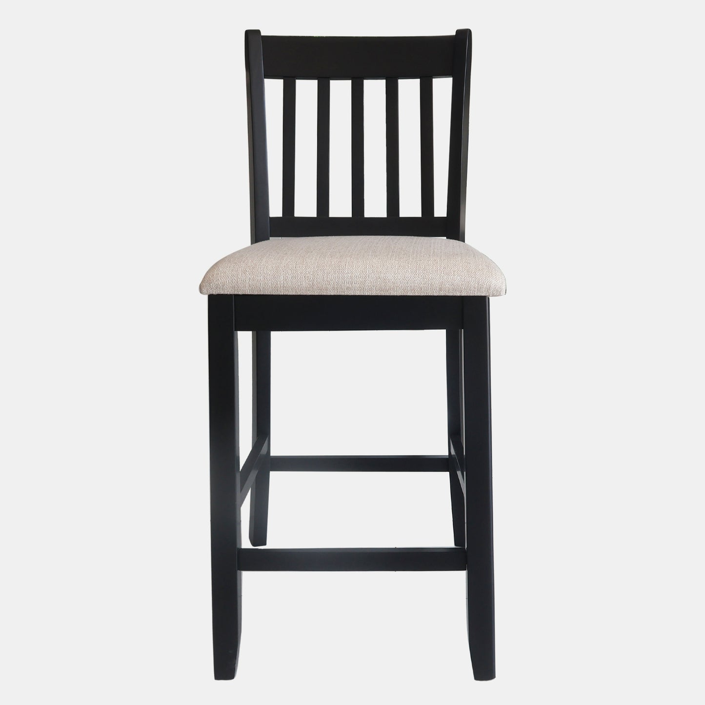 Casual Seating Black Finish Chairs, Set of 2 Rubberwood Transitional Slatted Back Dining Room Counter Chairs