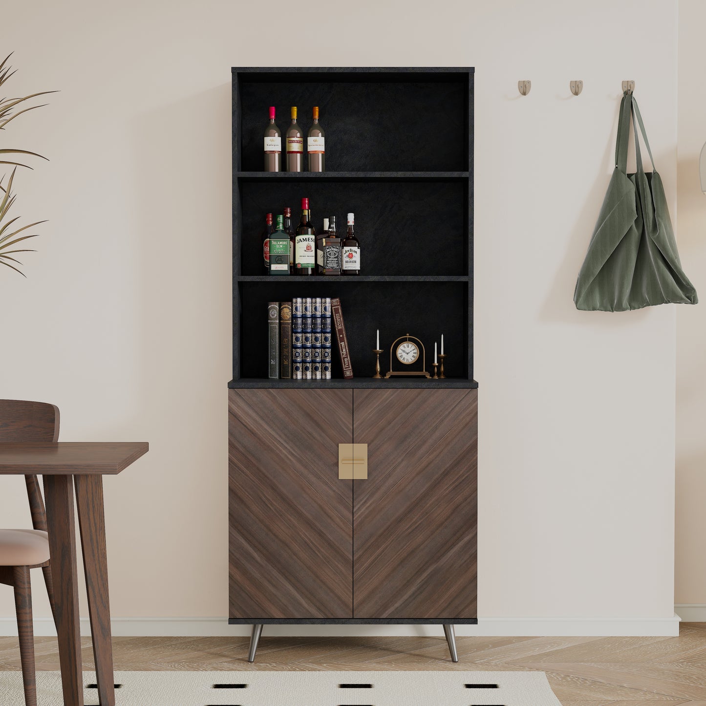 Gabinete de almacenamiento con puertas, mueble bar tipo buffet para salas de estar, pasillos y cocinas