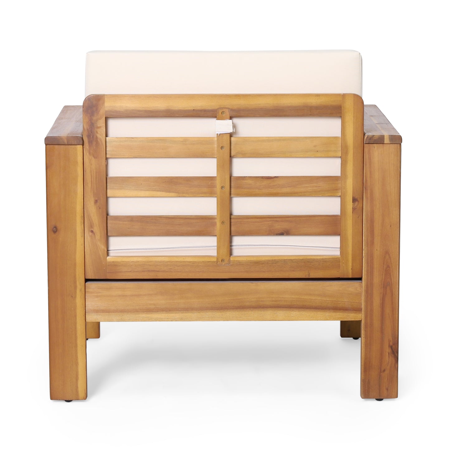 Outdoor Acacia Wood Club Chairs with Cushions, Teak and Beige Finish, Perfect for Patios