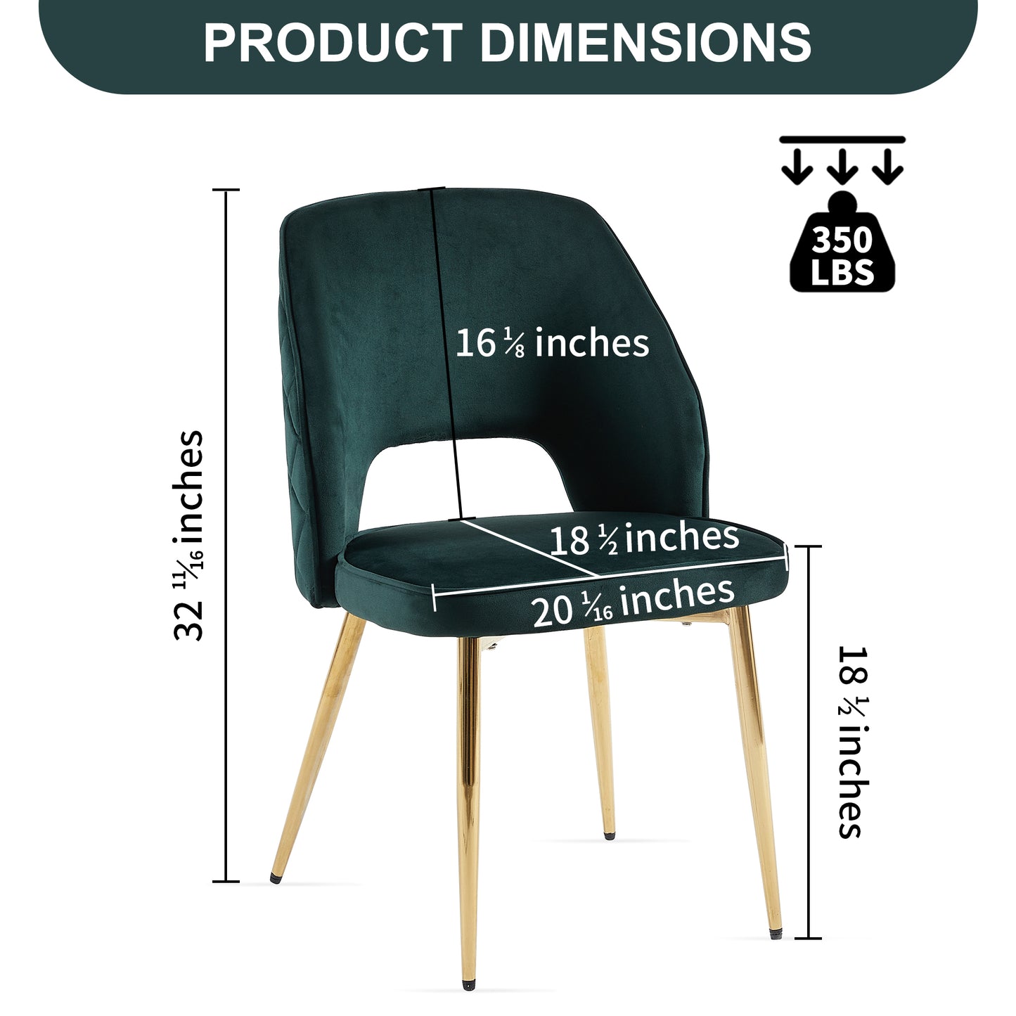 Sillas de comedor de terciopelo verde oscuro con patas de metal y respaldo hueco, juego de 4 para comedores modernos