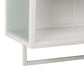 Glass Doors Modern Two-door Wall Cabinet with Featuring Two-tier Enclosed Storage an Open Shelf and Towel Rack