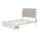 Wood Full Size Platform Bed with Upholstered Headboard and LED and 2 Drawers, Antique White