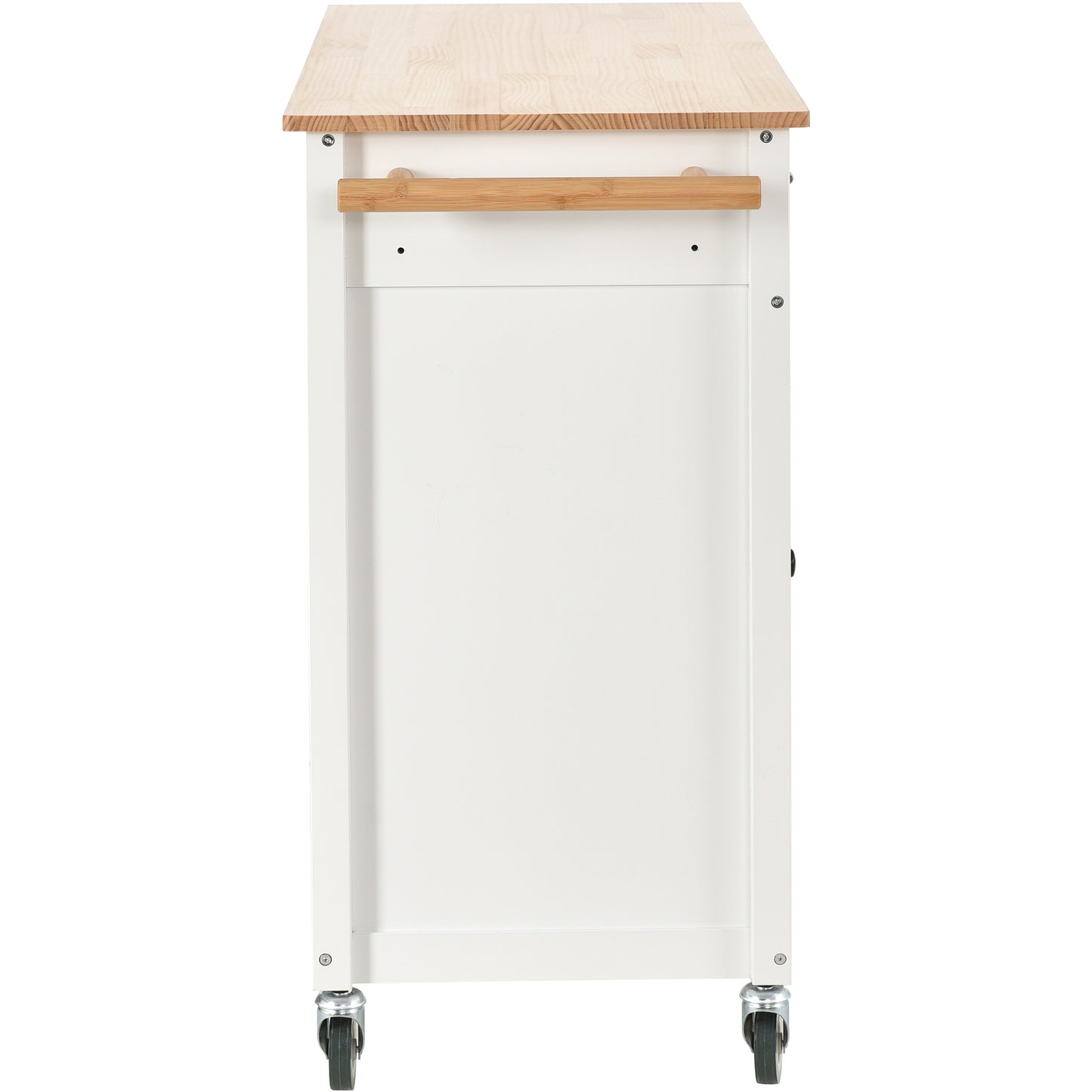 Carrito de cocina con isla con cubierta de madera maciza y ruedas con bloqueo, ancho de 54,3 pulgadas en color blanco