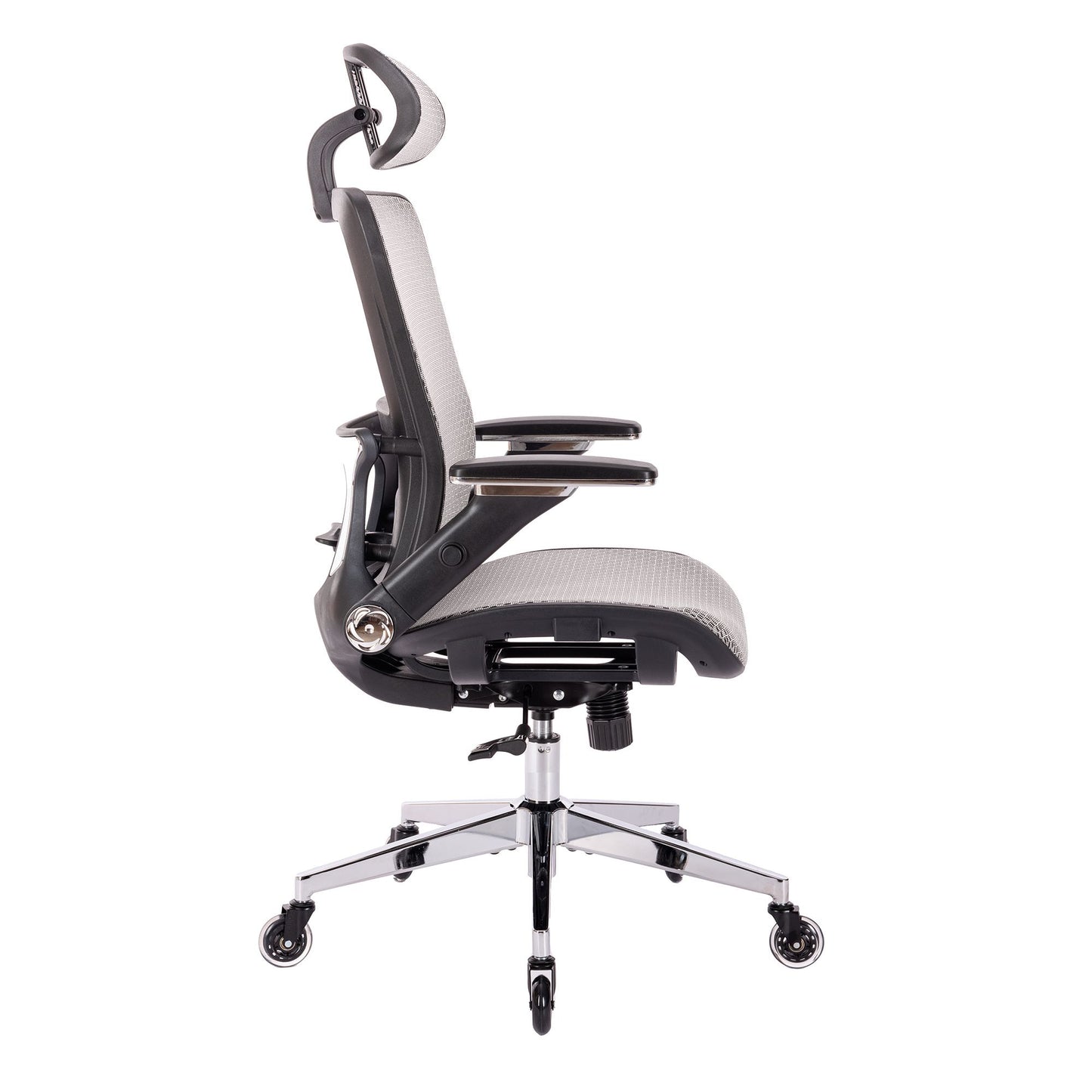 GREY Ergonomic Mesh Office Chair High Back - Adjustable Headrest with Flip-Up Arms