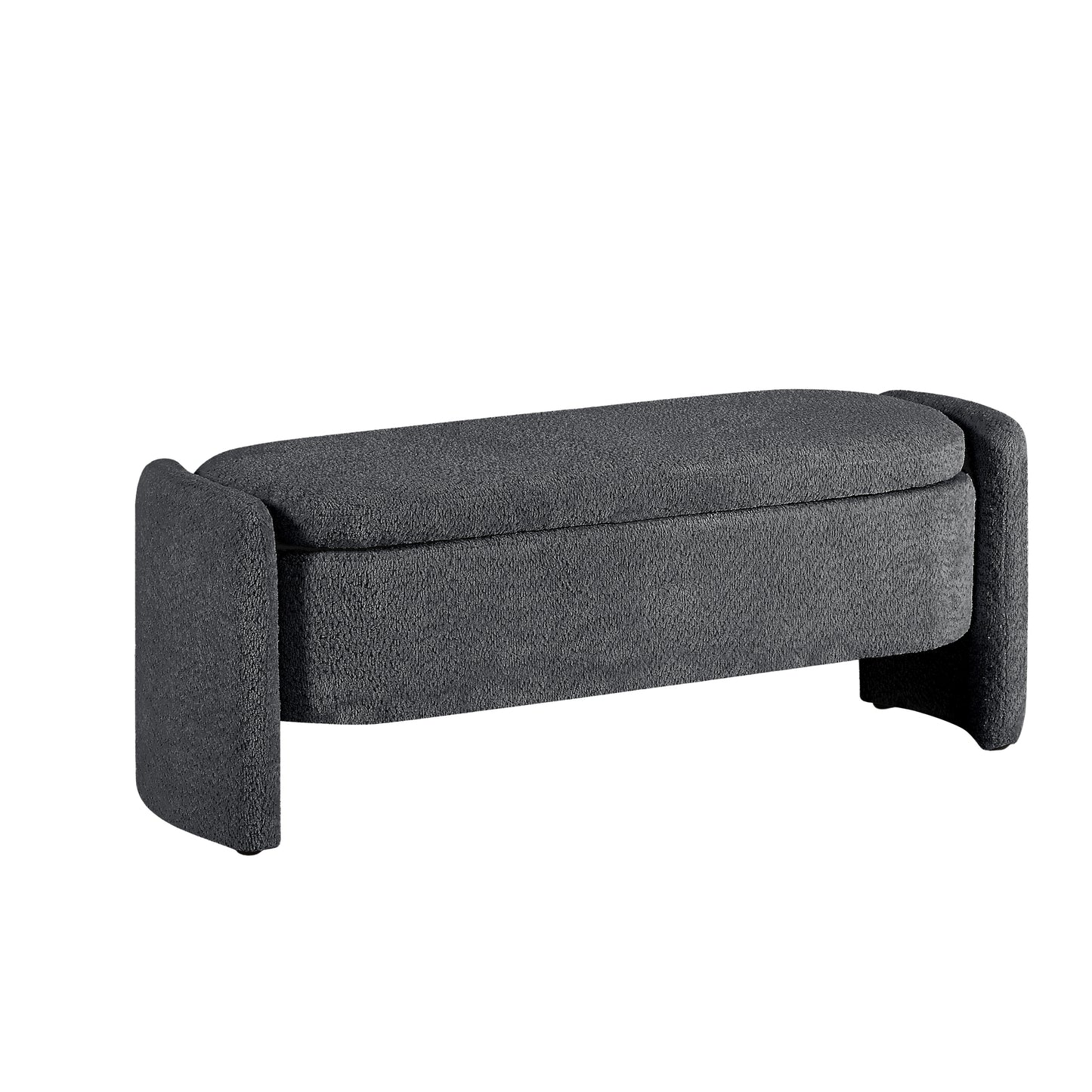 Ottoman Oval Storage Table 3D Lamb Fleece Fabric Table with Large Storage Space, Dark Grey