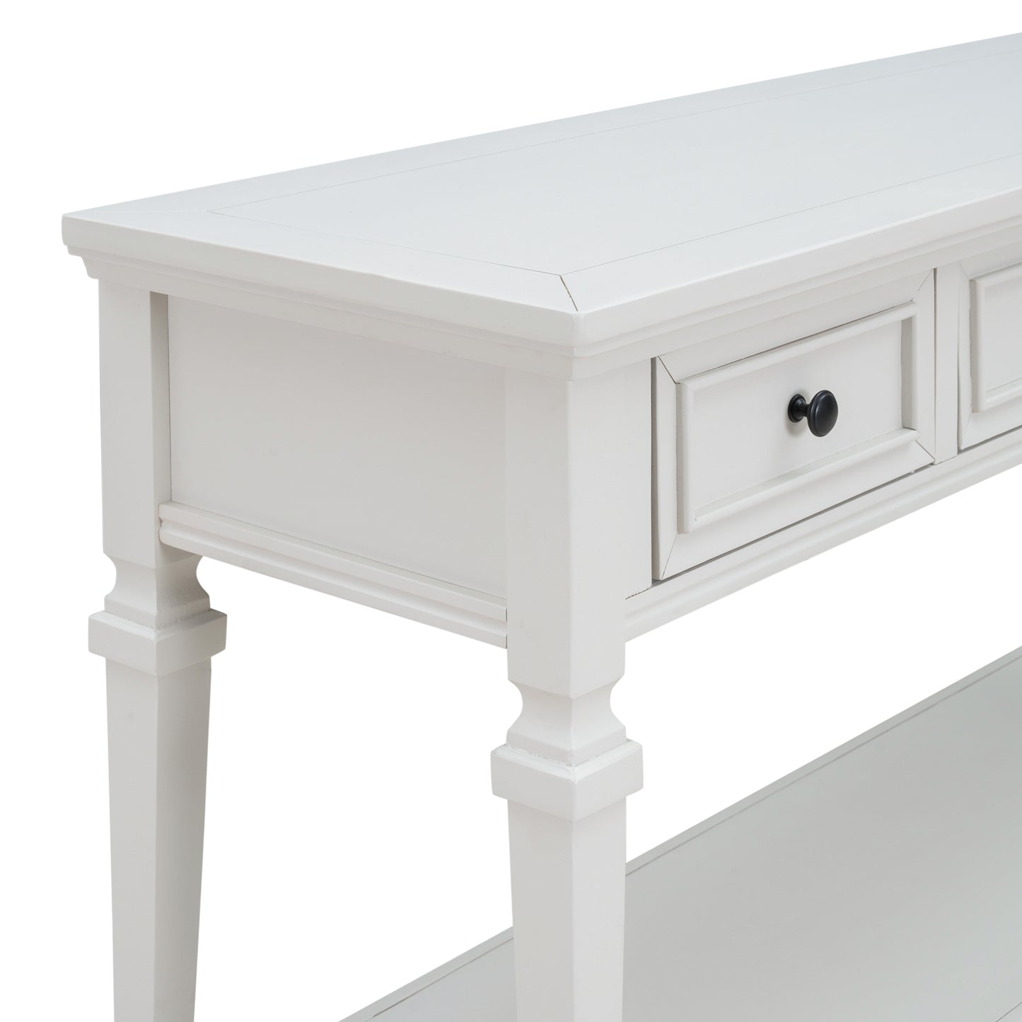 TREXM Classic Retro Style Console Table with Three Top Drawers and Open Style Bottom Shelf (Antique White)