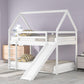 Twin Size Bunk House Bed with Slide and Ladder White