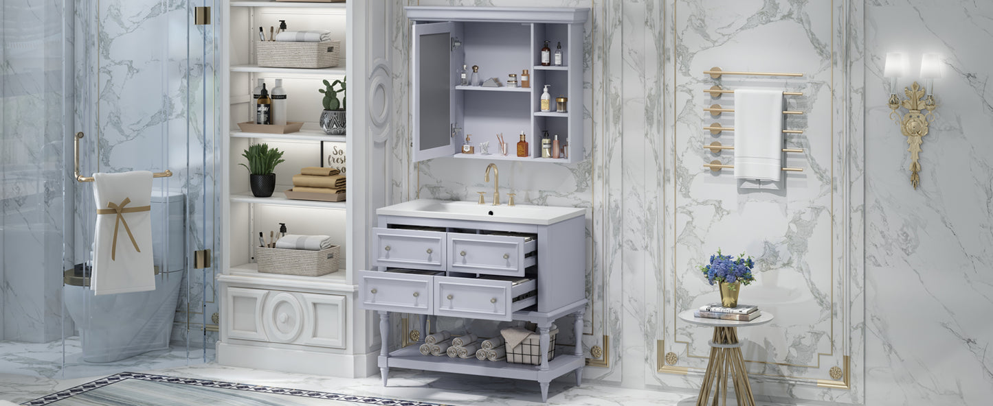 36" Bathroom Vanity with Medicine Cabinet, Adjustable Shelves, and 4 Drawers, Modern Design for Bathroom Storage