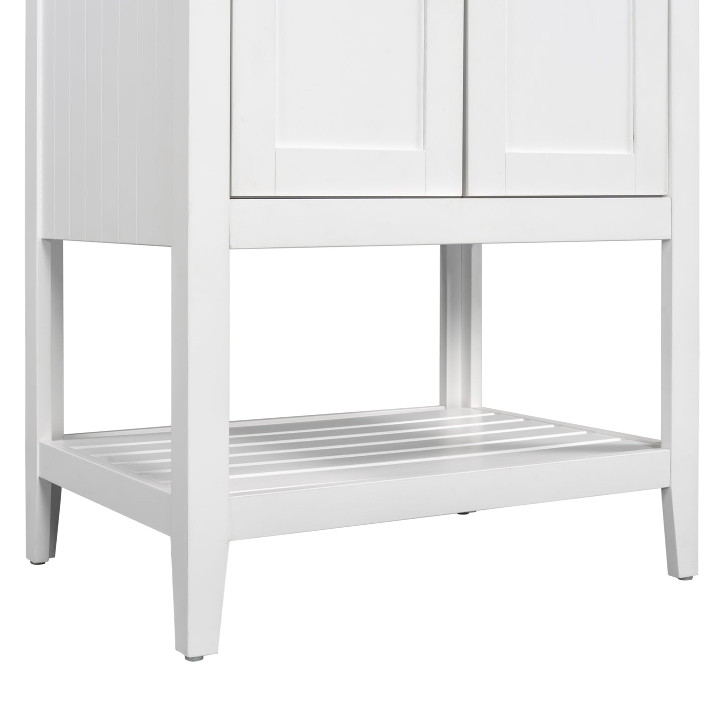 White Modern Sleek Bathroom Vanity Elegant Ceramic Sink with Solid Wood Frame Open Style Shelf