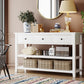 Retro Design Console Table with Two Open Shelves, Pine Solid Wood Frame and Legs, Antique White Finish