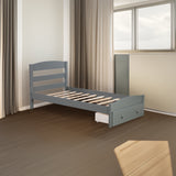 Platform Twin Bed Frame with Storage Drawer and Wood Slat Support No Box Spring Needed Gray