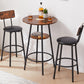 Round bar stool set with shelf upholstered stool with backrest Rustic Brown 23.62'' W x 23.62'' D x 35.43'' H