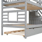 Twin over Twin House Bunk Bed with Trundle and Slide Storage Staircase, Roof and Window Design  Gray