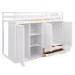 Functional Loft Bed with 3 Shelves, 2 Wardrobes and 2 Drawers, Ladder with Storage, No Box Spring Needed, White