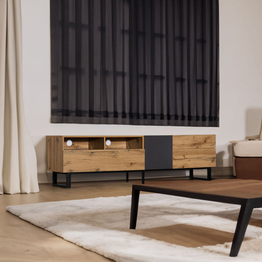 Mueble de TV moderno para televisores de 80 pulgadas, consola multimedia con doble espacio de almacenamiento, diseño elegante para salas de estar