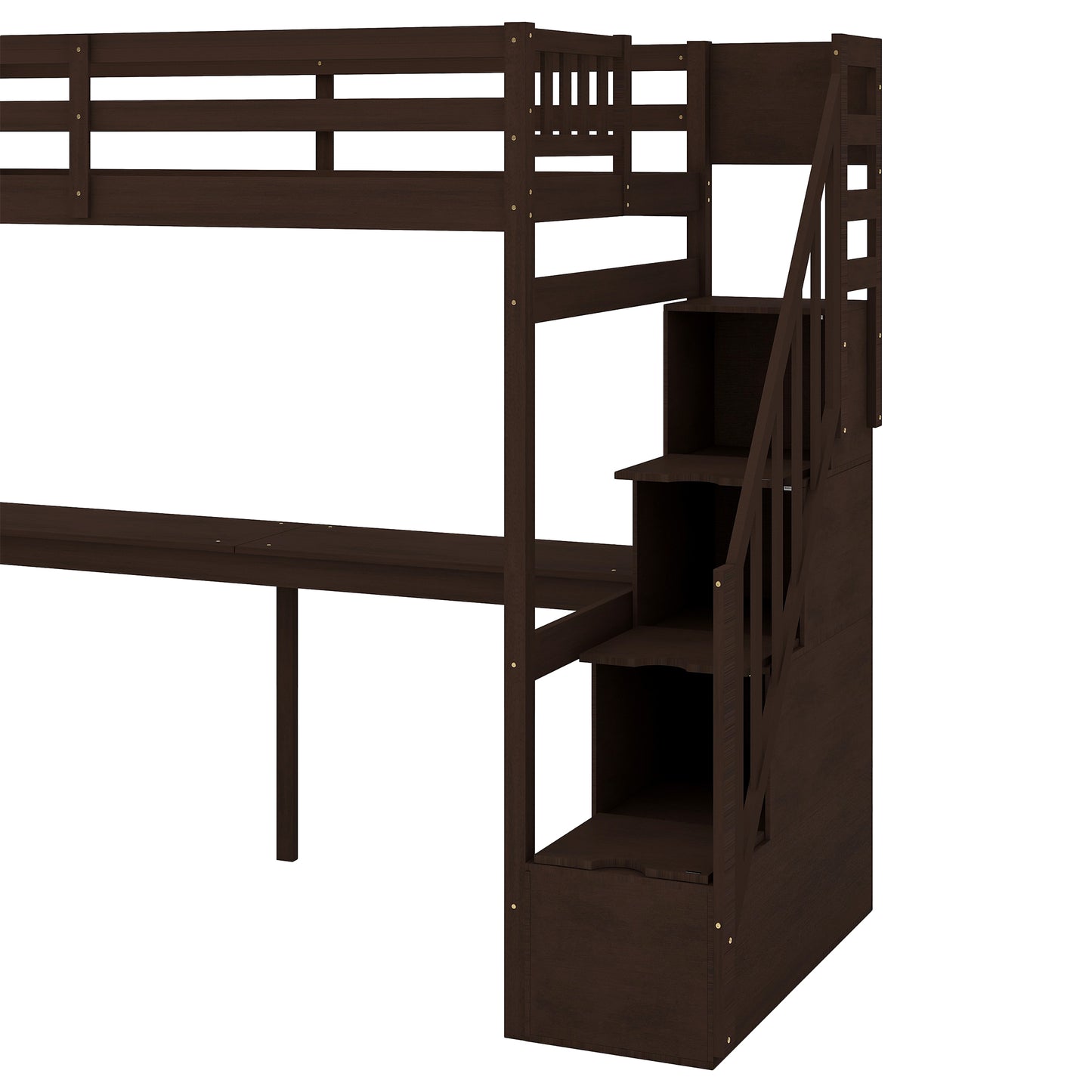 Twin Size Loft Bed with Storage Staircase and Built-in Desk Espresso