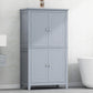 Bathroom floor storage cabinet, bathroom storage cabinet, 4-door independent cabinet, adjustable shelf, adaptive shelf, gray