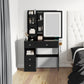 Left Drawer Desktop Vanity with Cushioned Stool, LED Mirror, and USB Power Stations