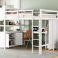 Wood Loft Bed with Cabinet and Bookshelf, Full Size Loft with Wardrobe and Desk for Kids,White