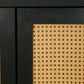 Handcrafted Premium Grain Rattan Sideboard Buffet Cabinet with 4 Rattan Doors, Black Finish