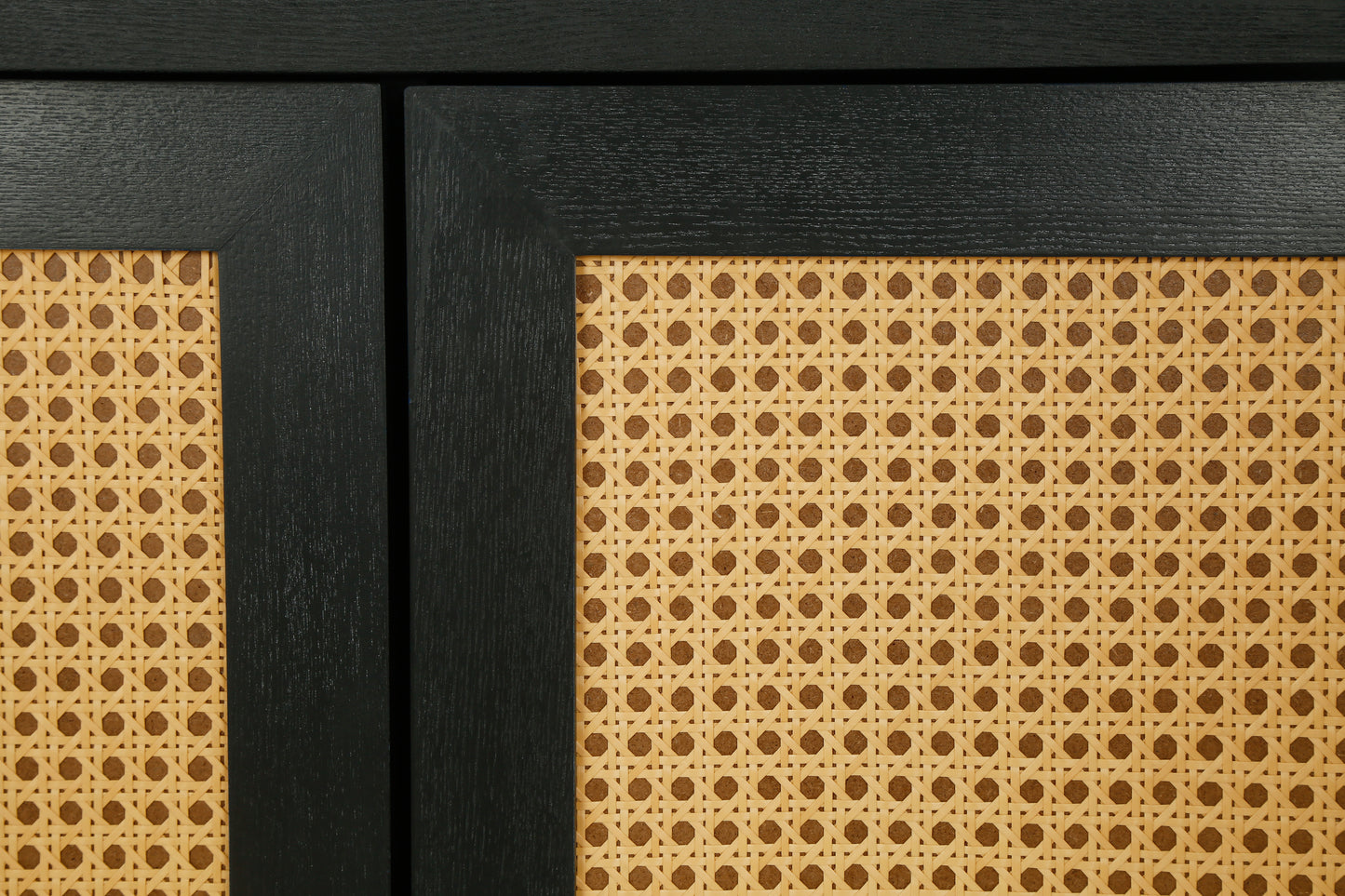 Handcrafted Premium Grain Rattan Sideboard Buffet Cabinet with 4 Rattan Doors, Black Finish