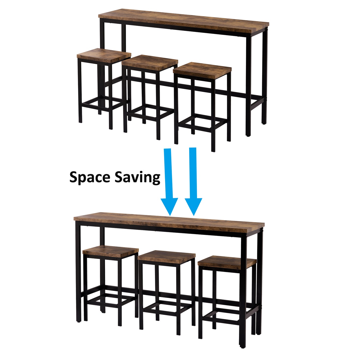 Juego de mesa de comedor extra larga de altura de mostrador TOPMAX con 3 taburetes, juego de cocina de pub en marrón