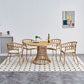 Outdoor Dining Set of 5, Simple Bamboo Table with PE Rattan Round Top, 110cm, Perfect for Patios