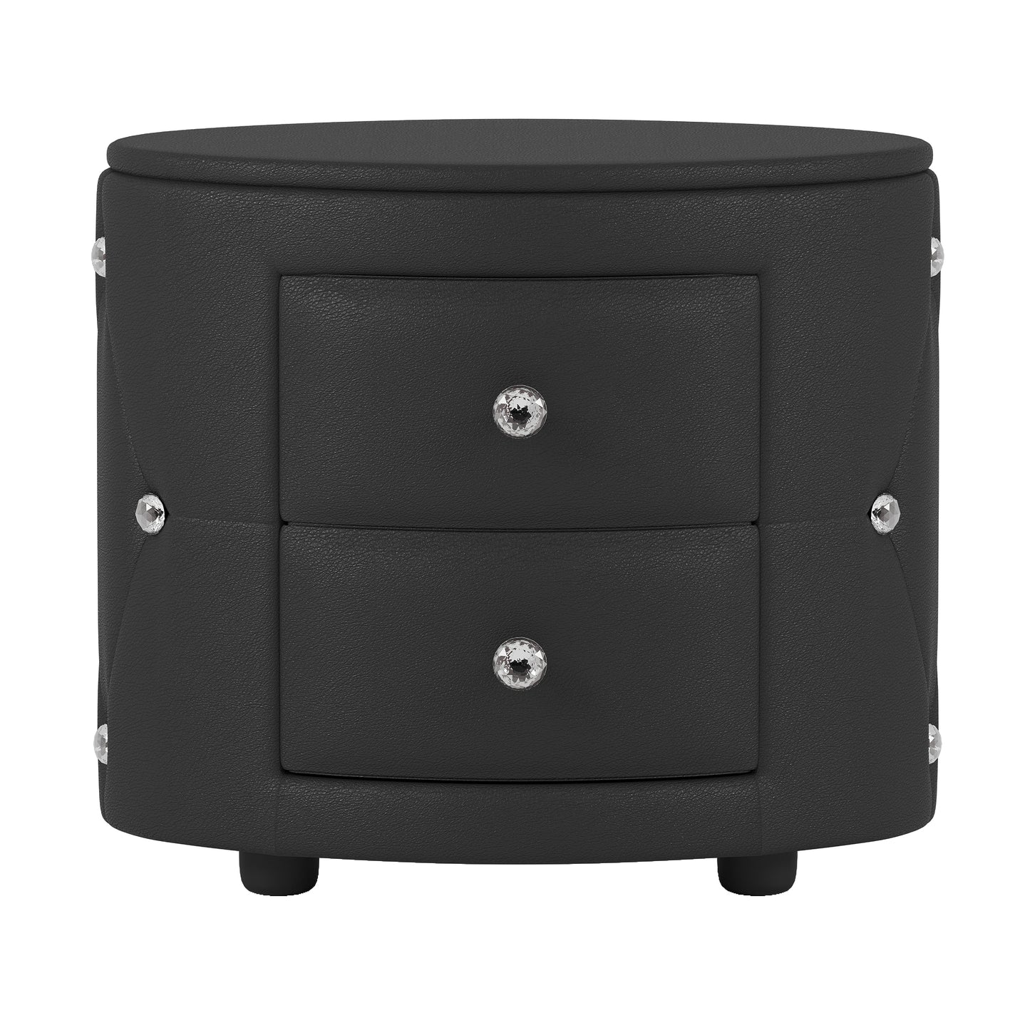 Elegant PU Nightstand with 2 Drawers and Crystal Handle,Fully Assembled Except Legs&Handles,Storage Bedside Table - Black