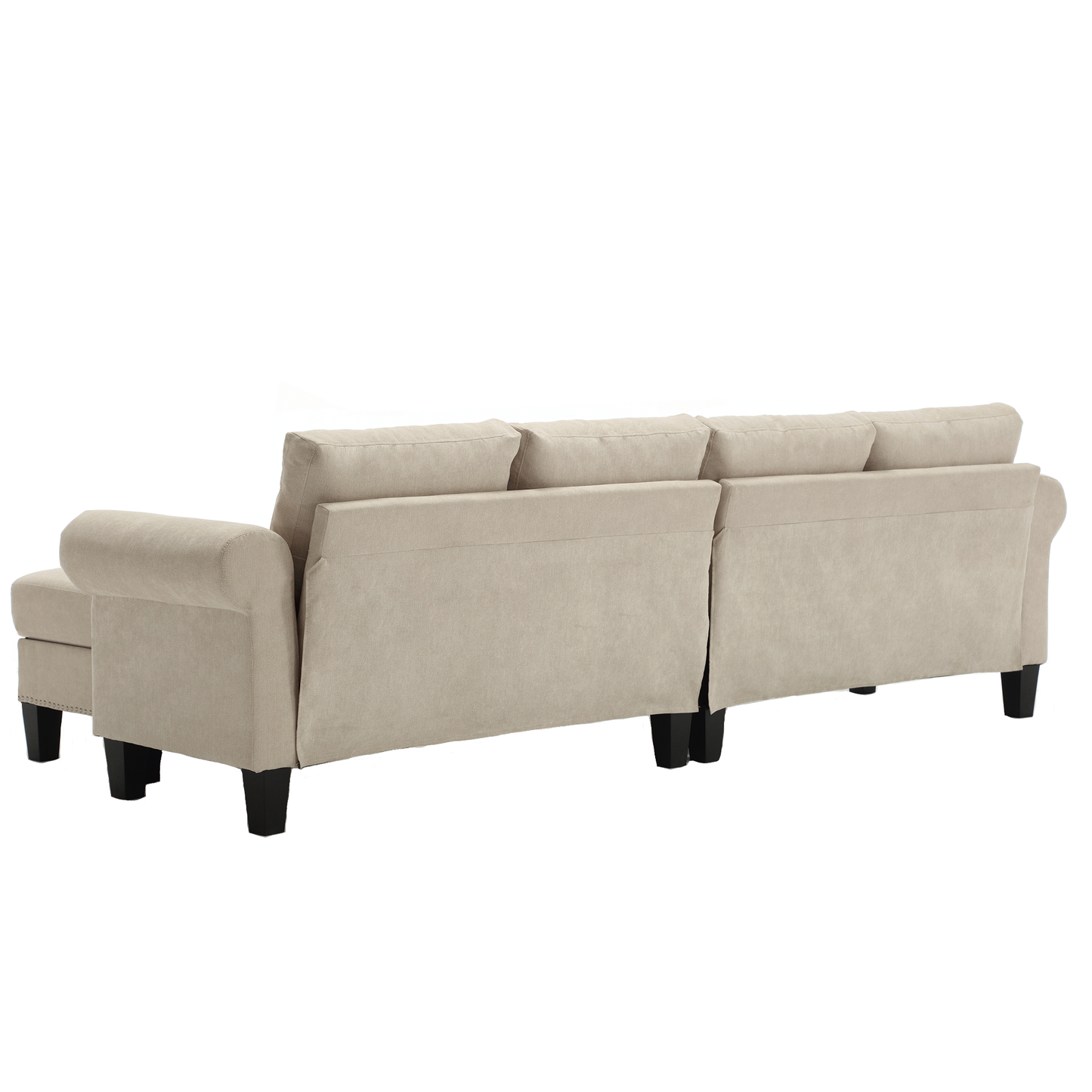 Convertible Sectional Sofa with Storage, L-Shaped Four-Seater Design in Modern Linen Fabric, Beige