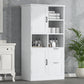 Bathroom storage cabinet with doors and drawers, multiple storage spaces, independent, open adjustable shelves, white