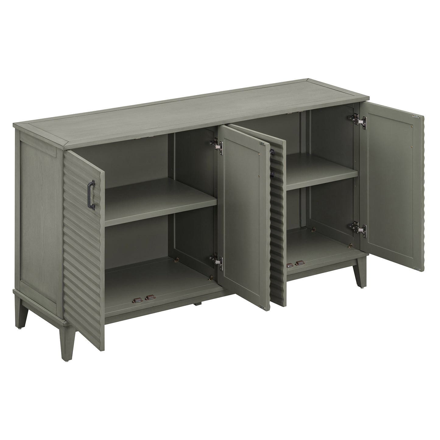 TREXM Buffet con paneles laterales y 4 puertas, gabinete de almacenamiento grande con estantes ajustables y manijas de metal, gris antiguo