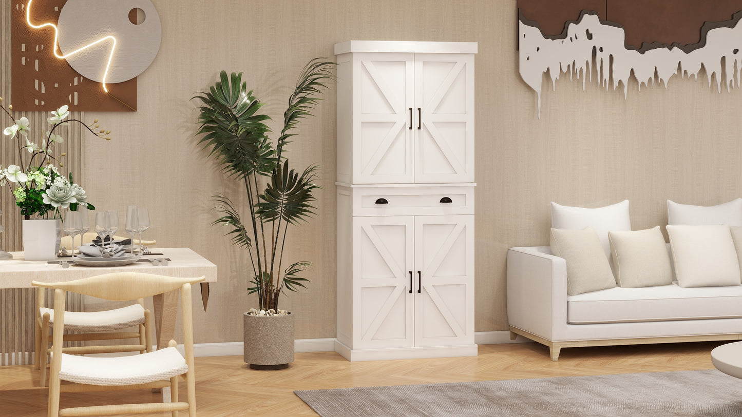 Kitchen Pantry Storage Cabinet with 4 Doors(2Doors with Racks)1 Drawer 2 Adjustable Shelves Freestanding Cupboard