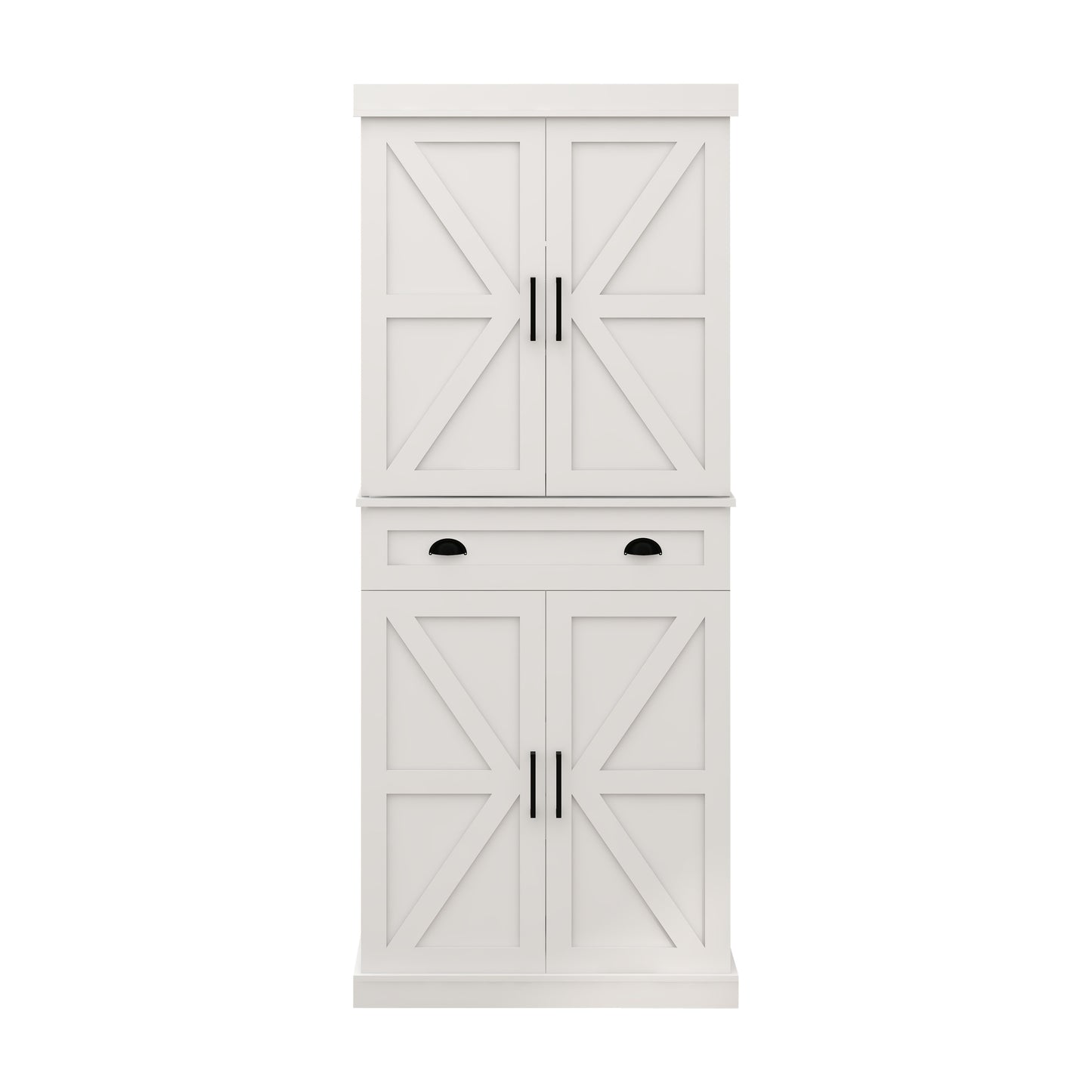 Kitchen Pantry Storage Cabinet with 4 Doors(2Doors with Racks)1 Drawer 2 Adjustable Shelves Freestanding Cupboard