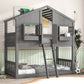 Twin over Twin House Bunk Bed with Roof , Window, Window Box, Door , with Safety Guardrails and Ladder, Grey