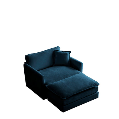 Blue Chenille Ottoman Club Chair for Living Room