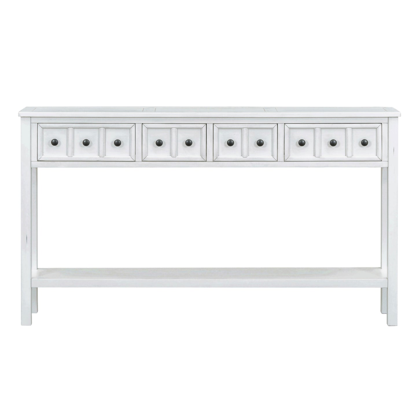 TREXM Rustic Entryway Console Table, 60-Inch Long Sofa Table with Two Drawers and Bottom Shelf, Antique White