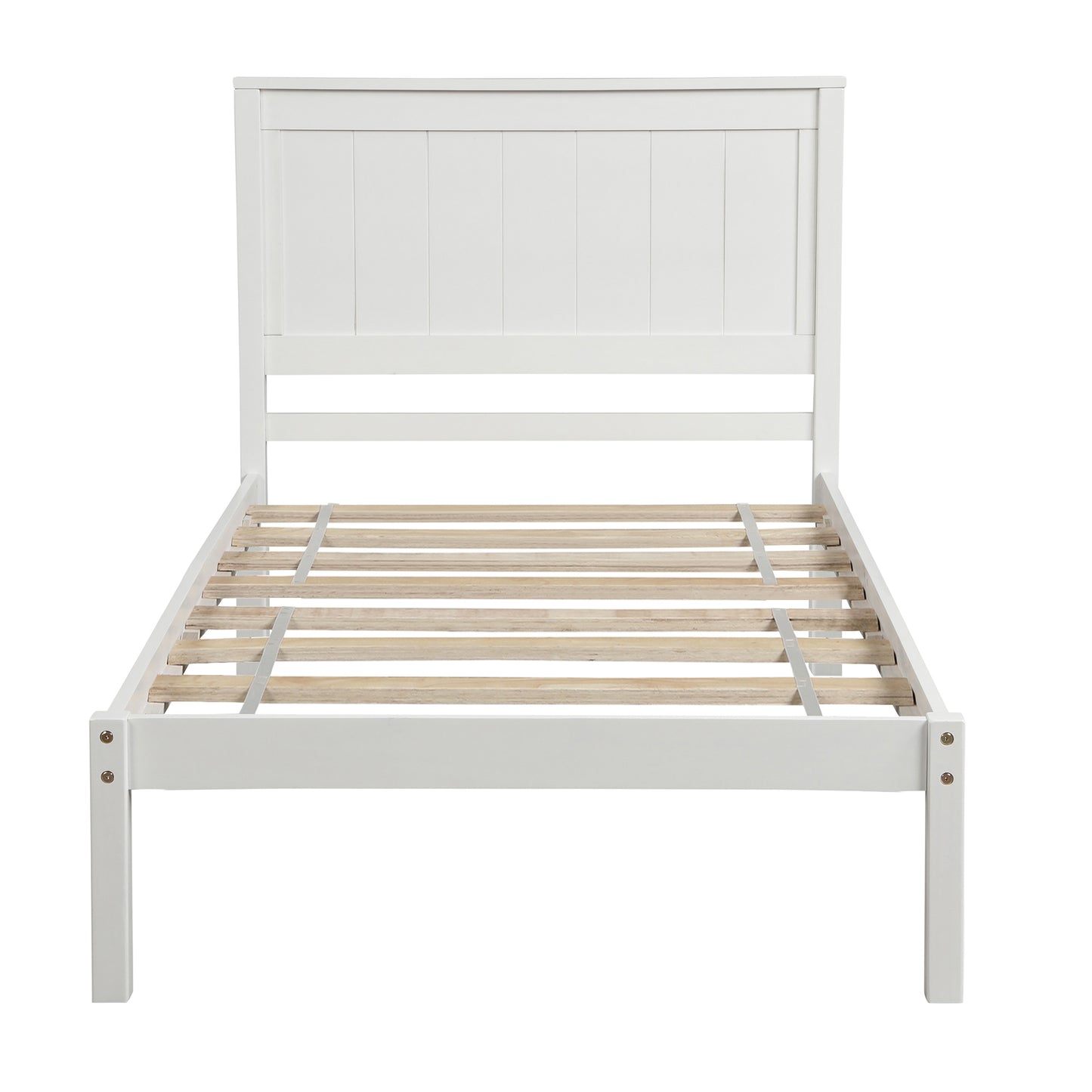 Platform Bed Frame with Headboard  Wood Slat Support  No Box Spring Needed Twin  White