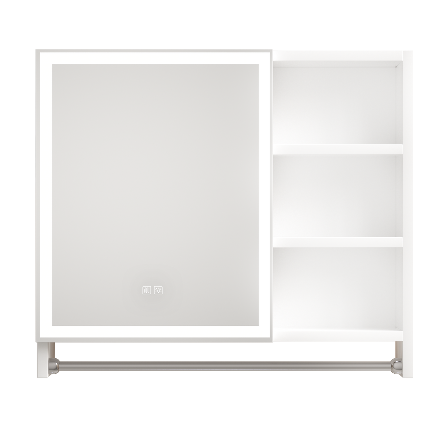 Modern 32x28 Inch Bathroom Storage Cabinet with Mirrors, LED Lights, and Multi-Layer Storage Compartments