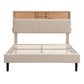 Full Size Upholstered Platform Bed with Storage Headboard and USB Port, Linen Fabric in Beige