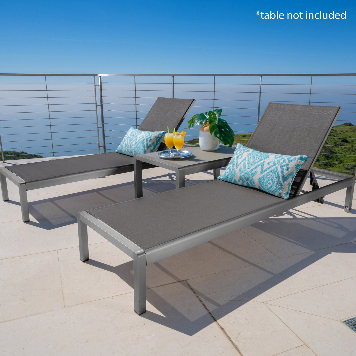 Chaise longue Cape Coral KD, juego de 2 en color gris, ideal para relajarse al aire libre