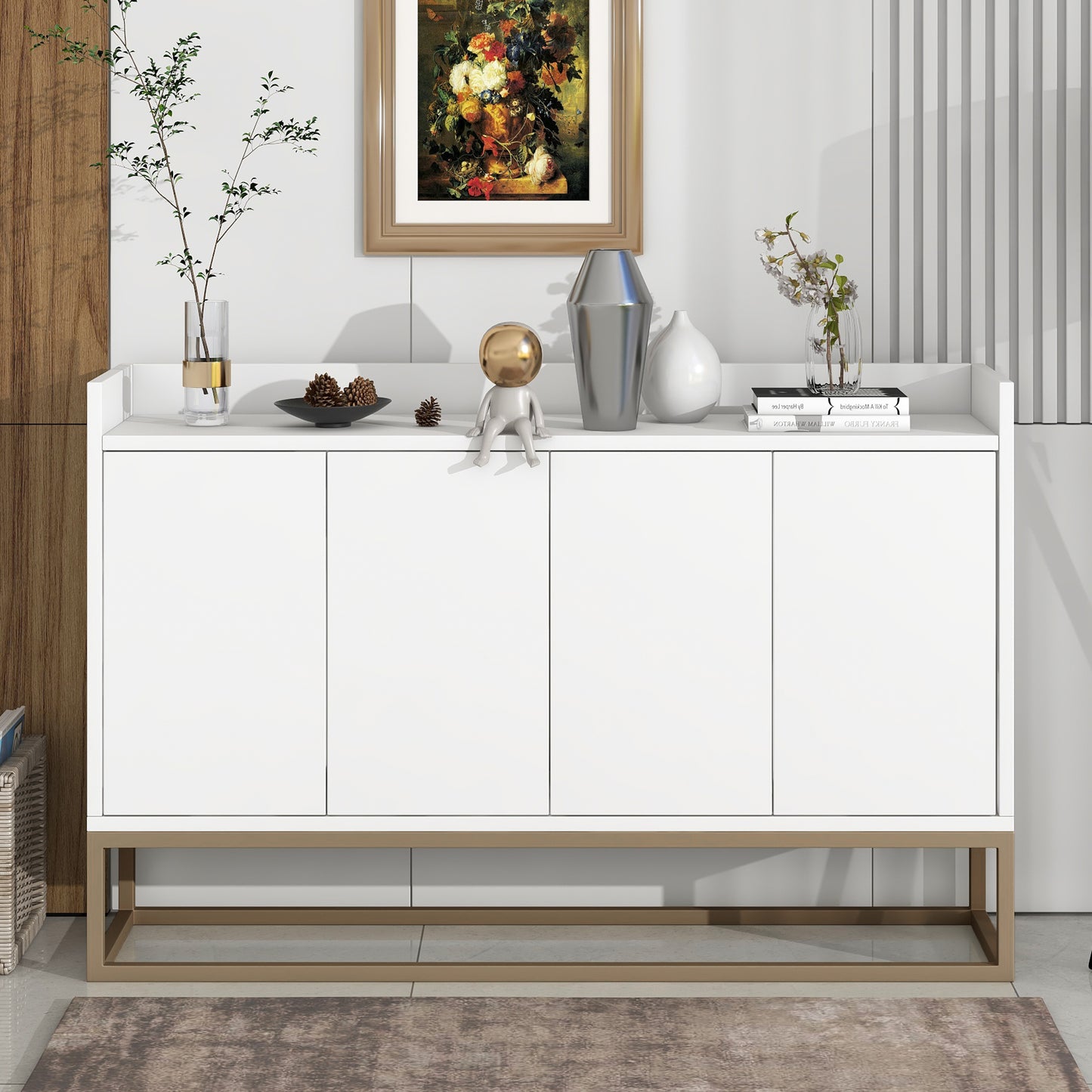 TREXM Modern Sideboard Buffet Cabinet with Large Storage Space, Elegant Design for Dining Rooms and Entryways, White