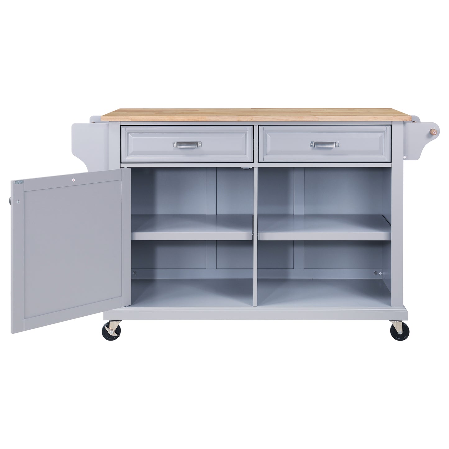 Cambridge Kitchen Island with Natural Wood Top, Storage Cabinet, and Gray + Solid Wood + MDF Design