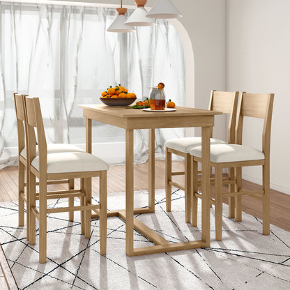 Juego de mesa de comedor de 5 piezas con altura de encimera estilo granja TOPMAX con mesa rectangular y 4 sillas marrones